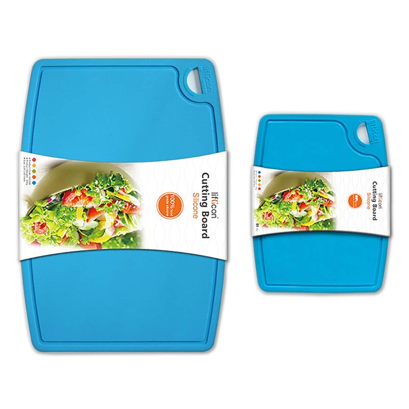 Liflicon Thick Silicone Cutting Boards for Kitchen Silicone Chopping Boards/Mats Set of 2 Extra Large14.6''x10.43''  Mini 9.1 x7.1  Non-slip Deep Drip Juice Groove  Dishwasher Safe-Blue - Image 1